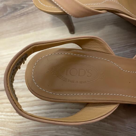 Tod’s Debbie Slingback pumps pointed toe loafer style tan brow white size 8.5 - Picture 6 of 11
